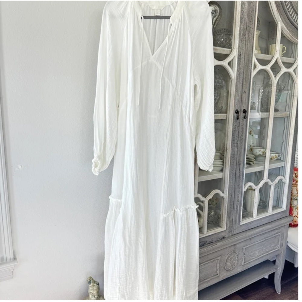 H & M White Gauze Maxi Dress L - Picture 6 of 16